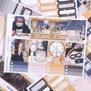 Kit semanal de pegatinas Sparkling Wishes Planner para planificadores verticales de 1,5 pulgadas (7x9, B6, A5) Pegatinas funcionales y decorativas incluidas - SVK