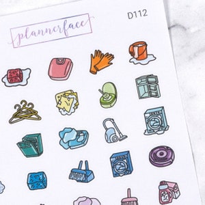 Stickers pour agenda de nettoyage | Mini icônes de griffonnage (35 autocollants par feuille) mignonnes et colorées