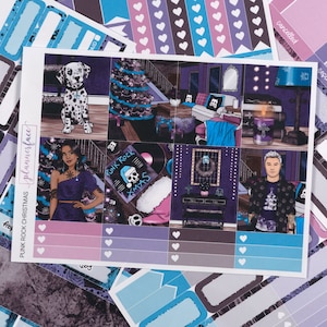Kit hebdomadaire d'autocollants pour agenda de Noël punk rock pour agendas verticaux de 1,5 pouce (7 x 9, B6, A5) Autocollants fonctionnels et décoratifs inclus - SVK