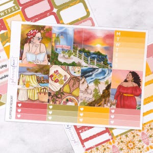 Kit settimanale Cliffside Resort Mini / Adesivi estivi per planner verticali, set decorativo e funzionale da 4+ pagine per la pianificazione o la conservazione dei ricordi