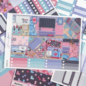 Game On Cute Gaming Planner Sticker Weekly Kit for 1.5 inch vertical planners (7x9, B6, A5) Functional & decorative stickers included - SVK