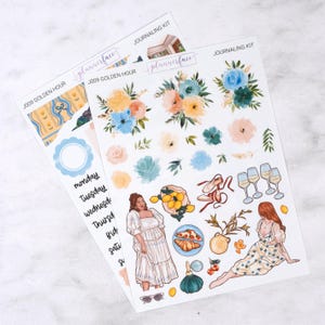 Kit de journalisation Golden Hour pour Bullet Journals et cahiers, lot d'autocollants de scrapbooking, lot de décorations d'agenda quotidien avec fleurs