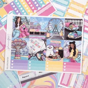 Kit d'autocollants hebdomadaires Rollercoaster pour planification verticale (7 x 9, B6 A5) | Plus de 6 pages d'autocollants fonctionnels et décoratifs pour agenda, pour garder la mémoire