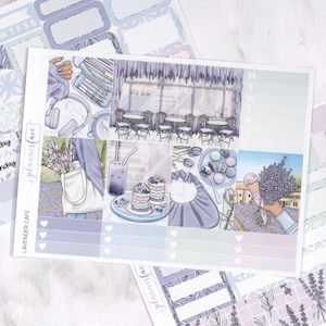 Lavender Cafe Mini Weekly Kit | Stickers for Vertical Planners, 4+ Page Decorative & Functional Set for Planning or Memory Keeping