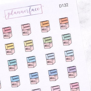 寄付と販売 整理ボックス プランナー ステッカー | ミニ落書きアイコン (1 シートあたり 35 ステッカー) かわいいカラフル