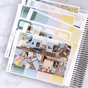 Wekelijkse stickerkit Art Museum voor verticale planning (7 x 9, B6 A5) | 6+ pagina's met functionele en decoratieve plannerstickers, geheugenfunctie