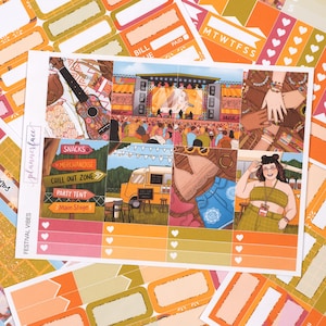 Kit d'autocollants hebdomadaires Festival Vibes pour aménagement vertical (7 x 9, B6, A5) | Plus de 6 pages d'autocollants fonctionnels et décoratifs pour agenda, pour garder la mémoire