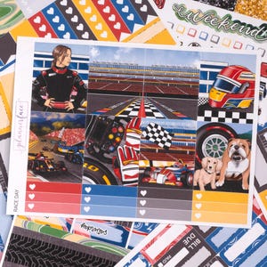 Wekelijkse stickerkit racedag voor verticale planning (7 x 9, B6 A5) | 7+ pagina's met functionele en decoratieve plannerstickers, geheugen bijhouden