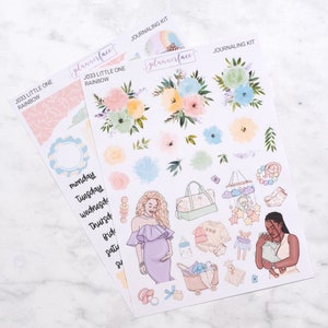 Little One (Regenbogen) Journaling Kit für Bullet Journals & Notizbücher, Scrapbooking Aufkleber Set, täglicher Planer Dekoration Bundle mit Blumen