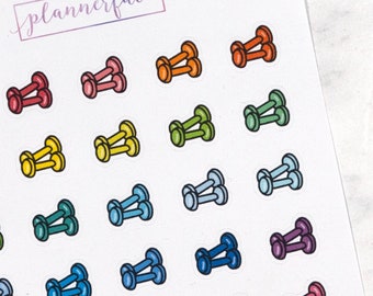 Dumbbell Planner Stickers | Gym, Exercise, Lifting, Weightlifting Mini Doodle Icons (35 Stickers Per Sheet) Cute & Colourful