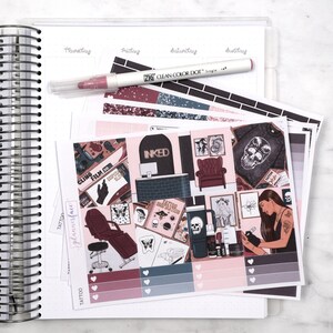 Kit d'autocollants hebdomadaires Tattoo pour planification verticale (7 x 9, B6 A5) | Plus de 6 pages d'autocollants fonctionnels et décoratifs pour agenda, pour garder la mémoire