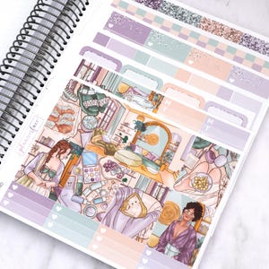Kit di adesivi settimanali Pistachio per la pianificazione verticale (7x9, B6 A5) / 7+ pagine di adesivi funzionali e decorativi per planner, per conservare i ricordi