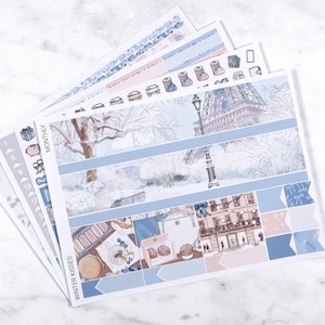 Kit mensile Winter Kisses / Kit adesivi mensili Paris da utilizzare con i Vertical Planner, Kit di diffusione mensile verticale standard, Visualizzazione mensile