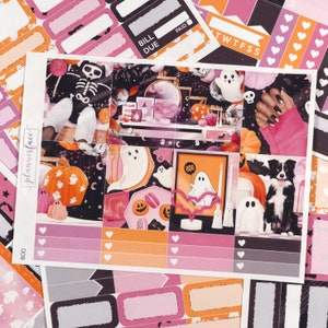 Kit hebdomadaire d'autocollants pour agendas Halloween Boo pour agendas verticaux de 1,5 pouce (7 x 9, B6, A5) Autocollants fonctionnels et décoratifs inclus - SVK