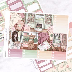 Kit settimanale Fantasy Mini / Adesivi di lettura per pianificatori verticali, set decorativo e funzionale da 4 pagine per la pianificazione o la conservazione dei ricordi