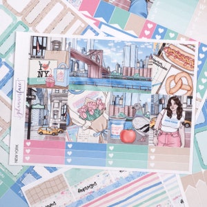 Kit d'autocollants hebdomadaires New York pour aménagement vertical (7 x 9, B6 A5) | Plus de 6 pages d'autocollants fonctionnels et décoratifs pour agenda, pour garder la mémoire