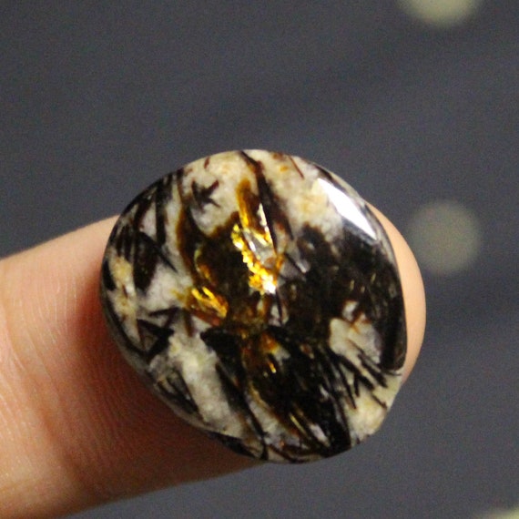 Rare Astrophyllite Cabochon Top quality Handmade Russian Astrophyllite gold cabochon Petroglyph Rare gemstone 43x35x29mm natural stone