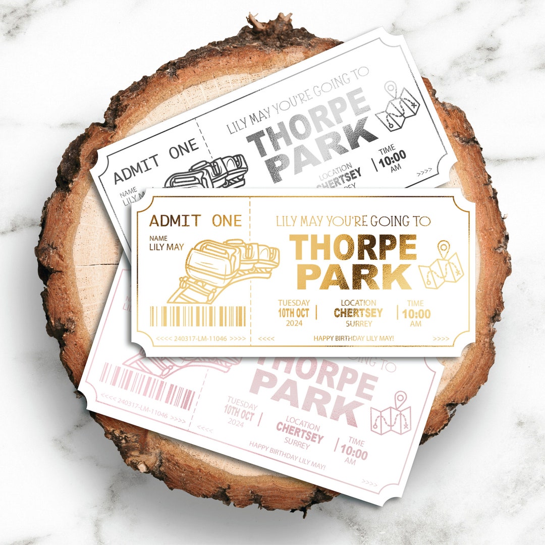 THEME PARK Thorpe Park Ticket Trip Gift Personalised Ticket Etsy