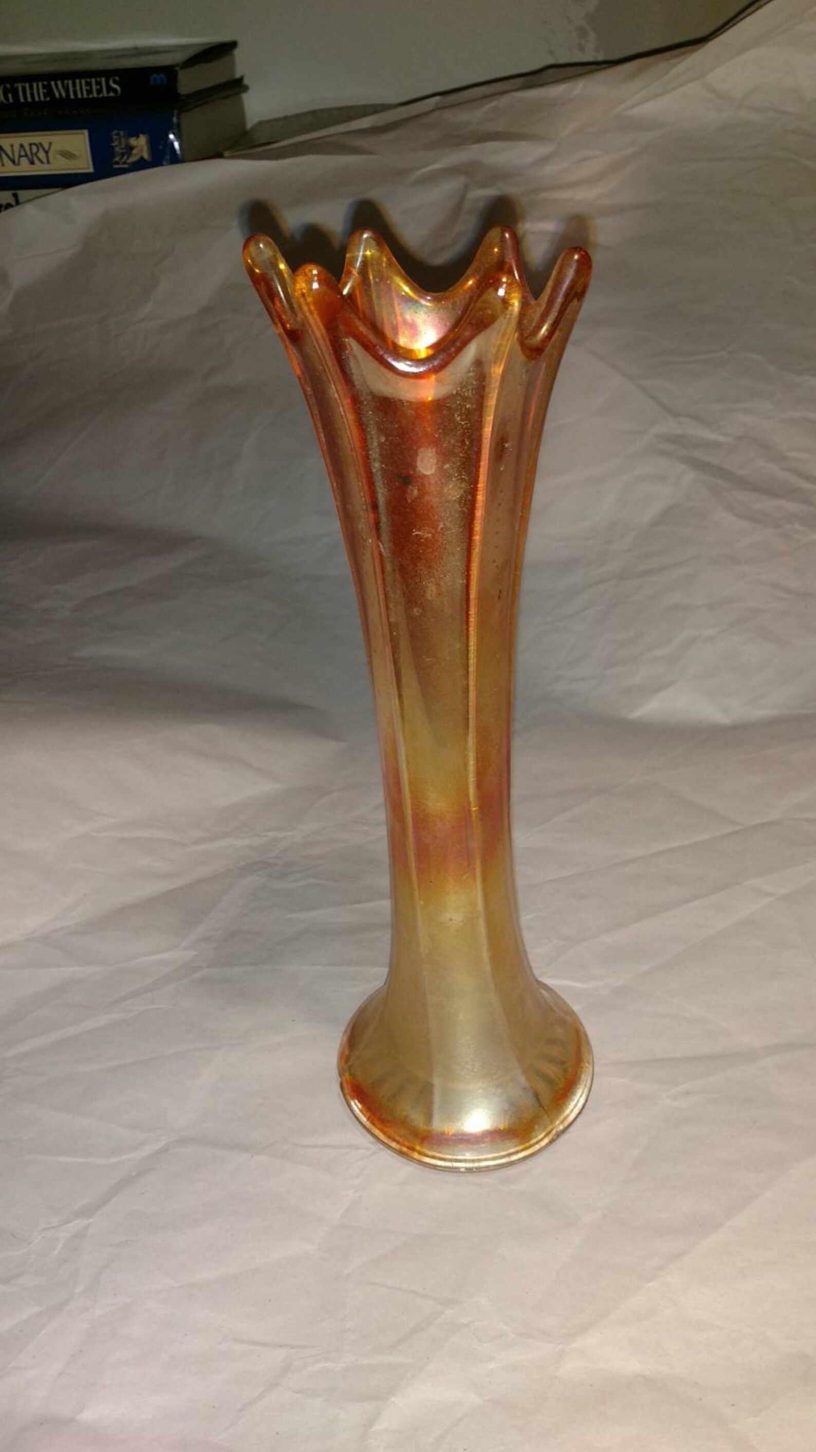 Orange Carnival Glass Fluted Vase Molded Unsigned 9 X 3 2lb Etsy