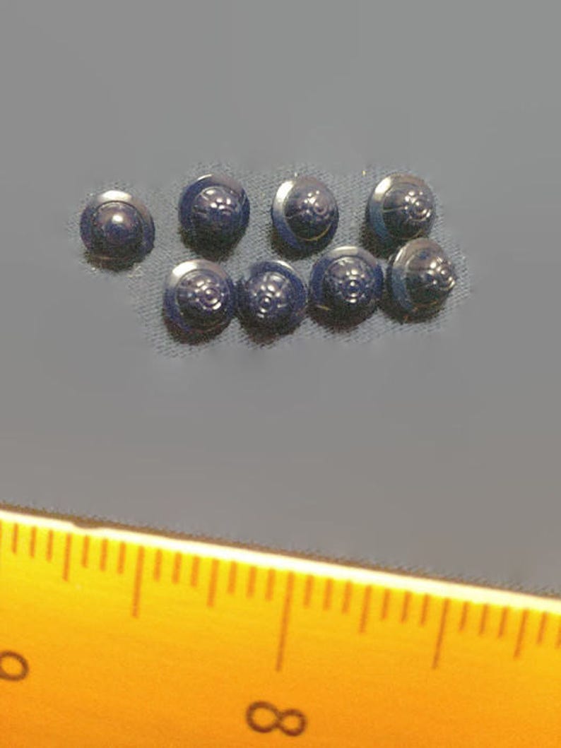 Buttons 8 blue glass molded 1 piece