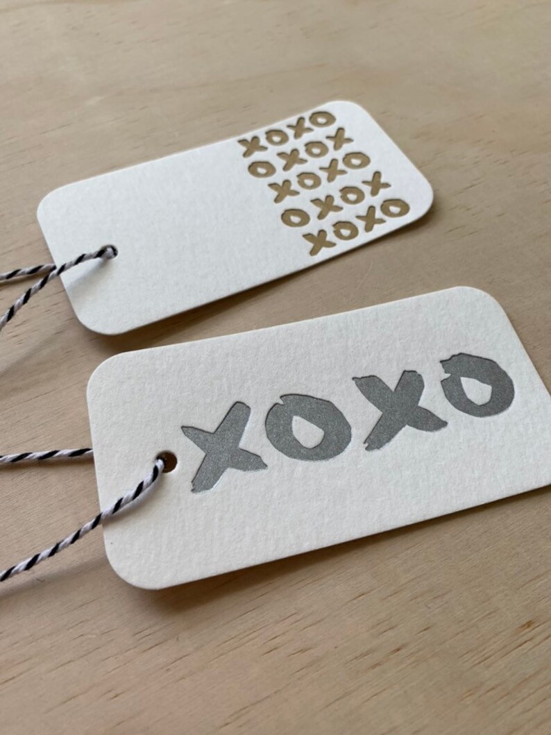 Letterpress Gift Tag Set XOXO Gift Tags Gold and Silver Gift Etsy