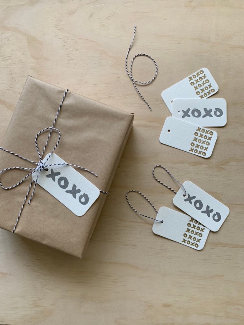 Letterpress Gift Tag Set XOXO Gift Tags Gold and Silver Gift Etsy