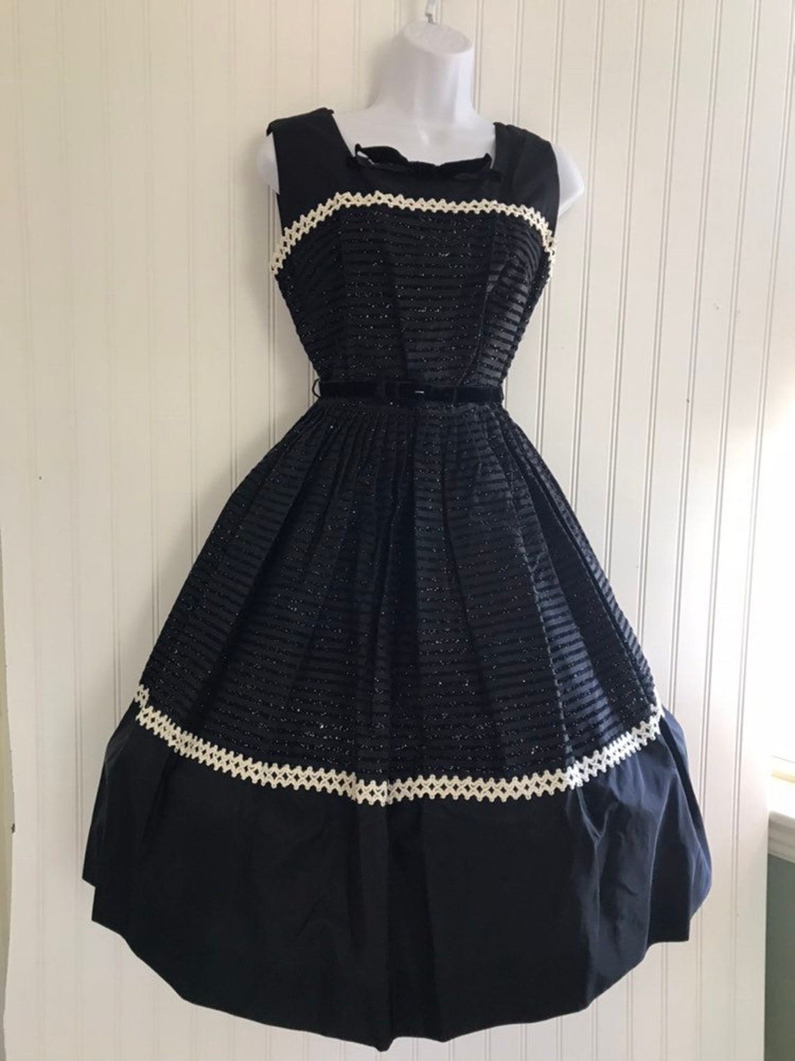 Vintage Black Velvet Flocked Colored Glitter Holiday Dress / | Etsy