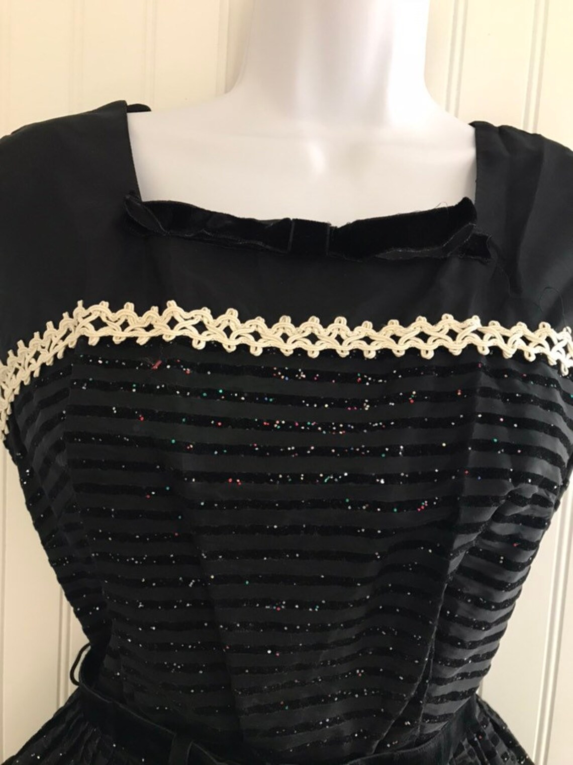 Vintage Black Velvet Flocked Colored Glitter Holiday Dress / | Etsy