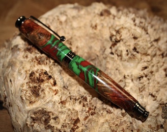 Gunmetal Rollester banksia pod pen with green resin