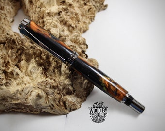 Gunmetal Rollester banksia pod pen with green resin