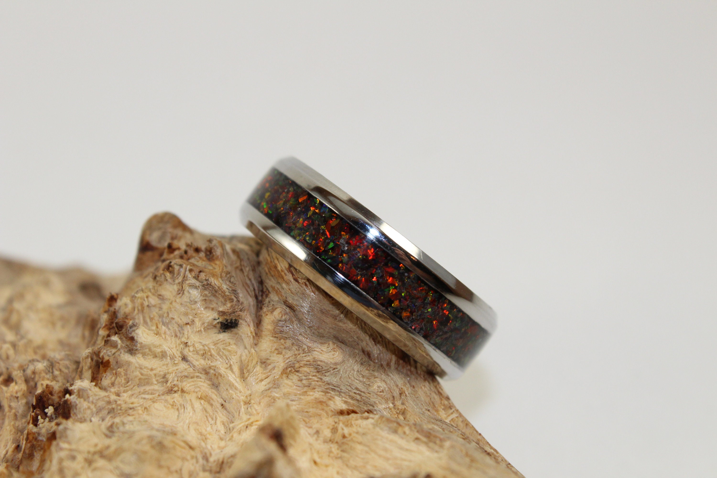 Stainless Steel Inlay Ring Made With Crushed Opal. - Etsy