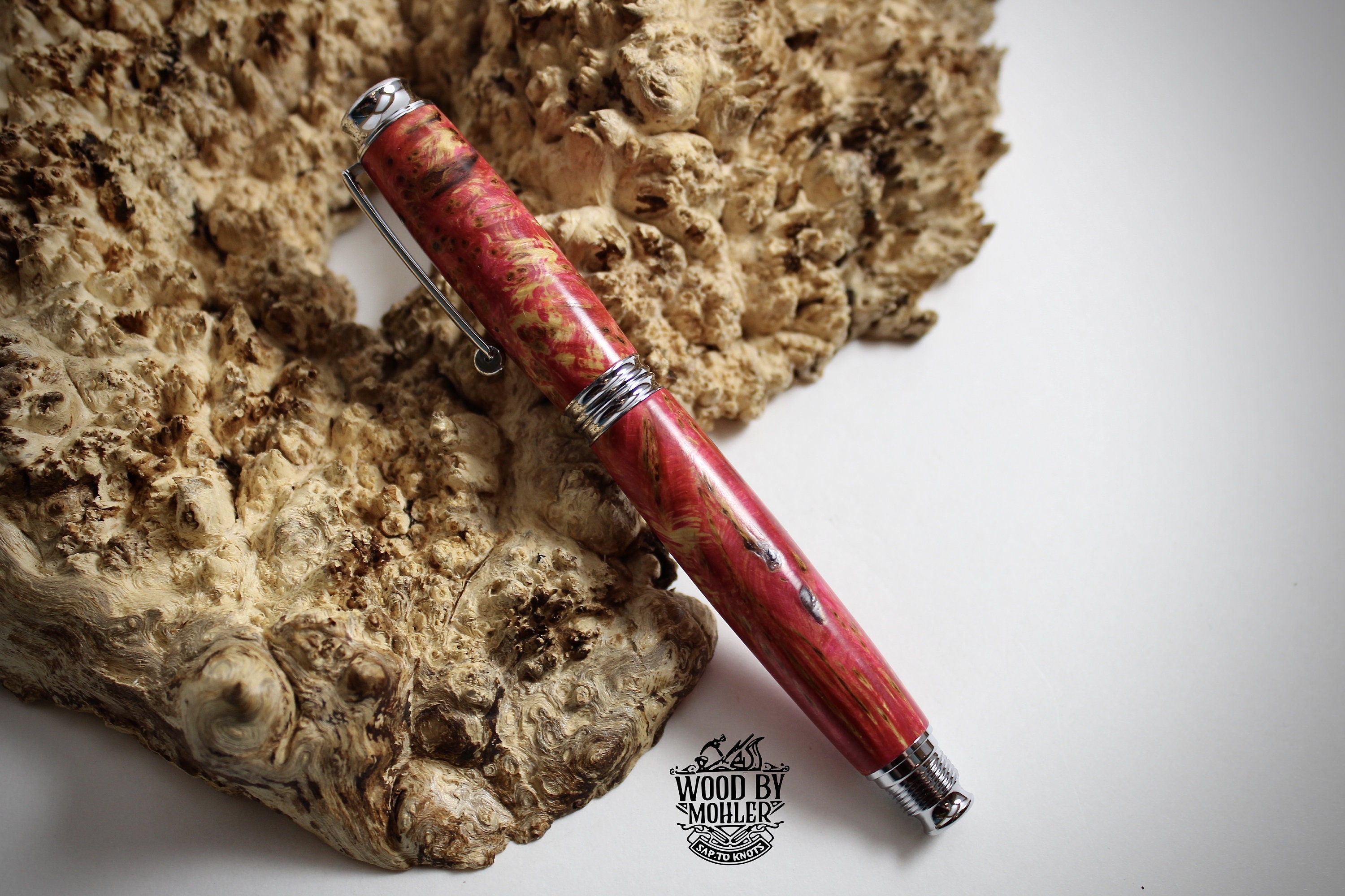 Chrome Virage Fountain Pen in Stabilized Pink Dyed Yellow Etsy UK