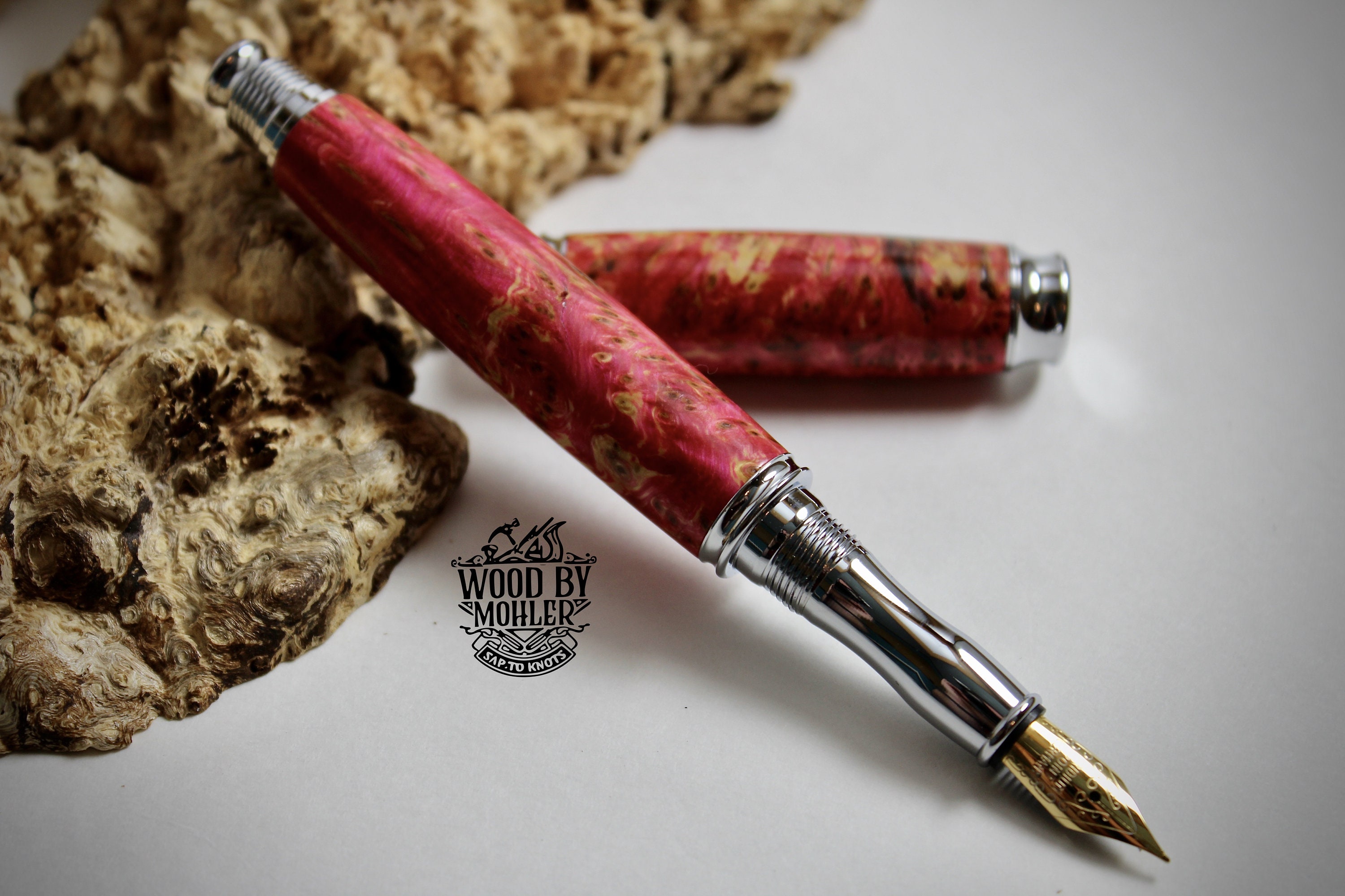 Chrome Virage Fountain Pen in Stabilized Pink Dyed Yellow Etsy UK