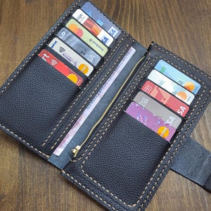 Cartera larga de cuero para mujer hecha a mano / Cartera de cuero personalizada para mujer / Cartera plegable de cuero rojo / MG1290