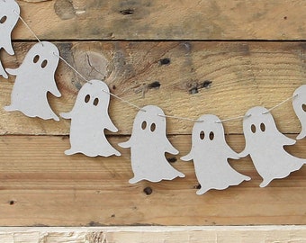 Pequeños fantasmas grises guirnalda / Halloween Bunting / Halloween Ghost Garland / Halloween Decoration / Ghost Decor / Recycled / Eco Friendly