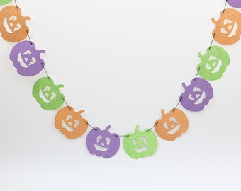 Dotty Halloween Pumpkin Garland, Halloween Banner, Pumpkin Bunting, Pumpkins, Jack o'Lanterns, Halloween Party Decor, Halloween Photo Prop