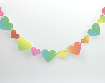 Arco iris corazones guirnalda, corazones Bunting, guirnalda de la boda arco iris, arco iris, corazones del arco iris, fiesta de compromiso, decoración de la boda, corazones del amor.