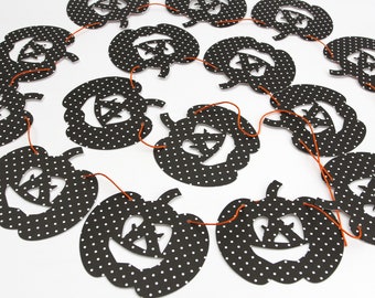 Dotty negro y blanco Halloween calabaza Banner / Halloween Bunting / calabaza guirnalda / Jack o'Lantern Garland / Halloween Party Decoration