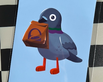 5x7 Silly Pigeon Eating Taco Bell Art Print