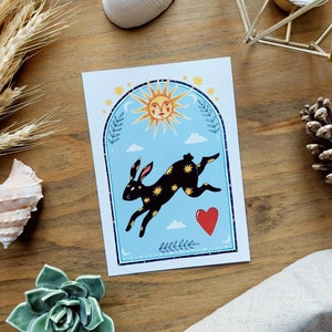 Impression d'art Carte postale Lapin étoilé Lièvre Tarot