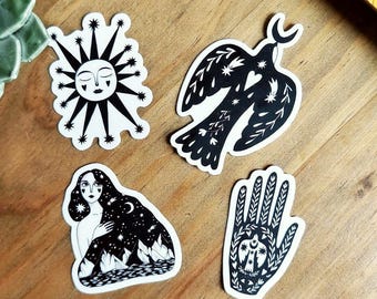 4 matte Vinyl-Aufkleber, schwarz-weiß gestanzt