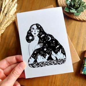 Postcard &quot;Goddess of the Night&quot; black and white print