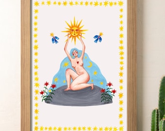 Goddess of the Sun spiritual art print, Feminine Energy art