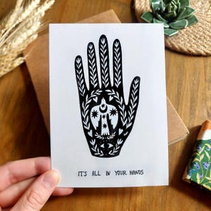 Postcard &quot;It&#39;s All In Your Hands&quot;  - Protective hand print - magical hand art print
