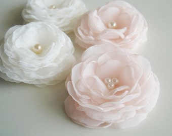 Organza Blumen Hochzeit Haarblumen, BrautClips, Blumen Mädchen Haarschmuck, Ivory Blush Haarfluss, Brautjungfer Schuhclips Haarspan