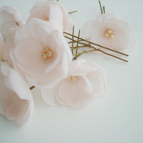 Blush Bridal Hair Pins Pearl Wedding Flower Hair Pins Blush Etsy