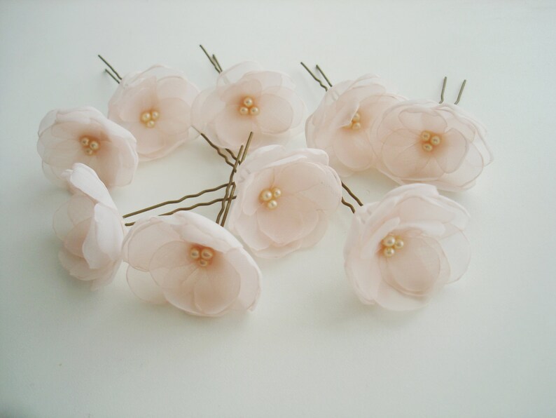 Blush Bridal Hair Pins Pearl Wedding Flower Hair Pins Blush Etsy