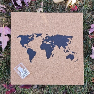 Push Pin Cork Map of the World / Wanderlust Travel Corkboard / Bucket List Bulletin Board