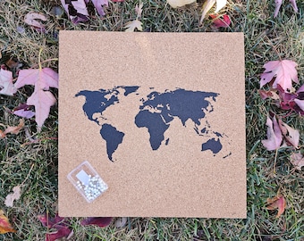 Push Pin Cork Map of the World / Wanderlust Travel Corkboard / Bucket List Bulletin Board