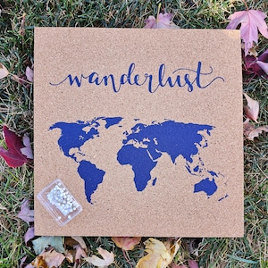 Wanderlust Map! Push Pin Cork Travel Map of the World - Pinnable Cork Map of the Globe- Travel Map